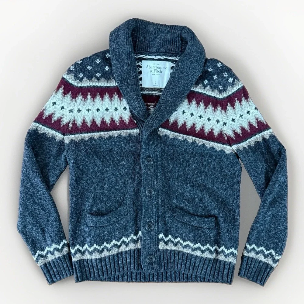 Men's Abercrombie & Fitch Heritage Fair Isle Shawl Collar Cardigan Size L
